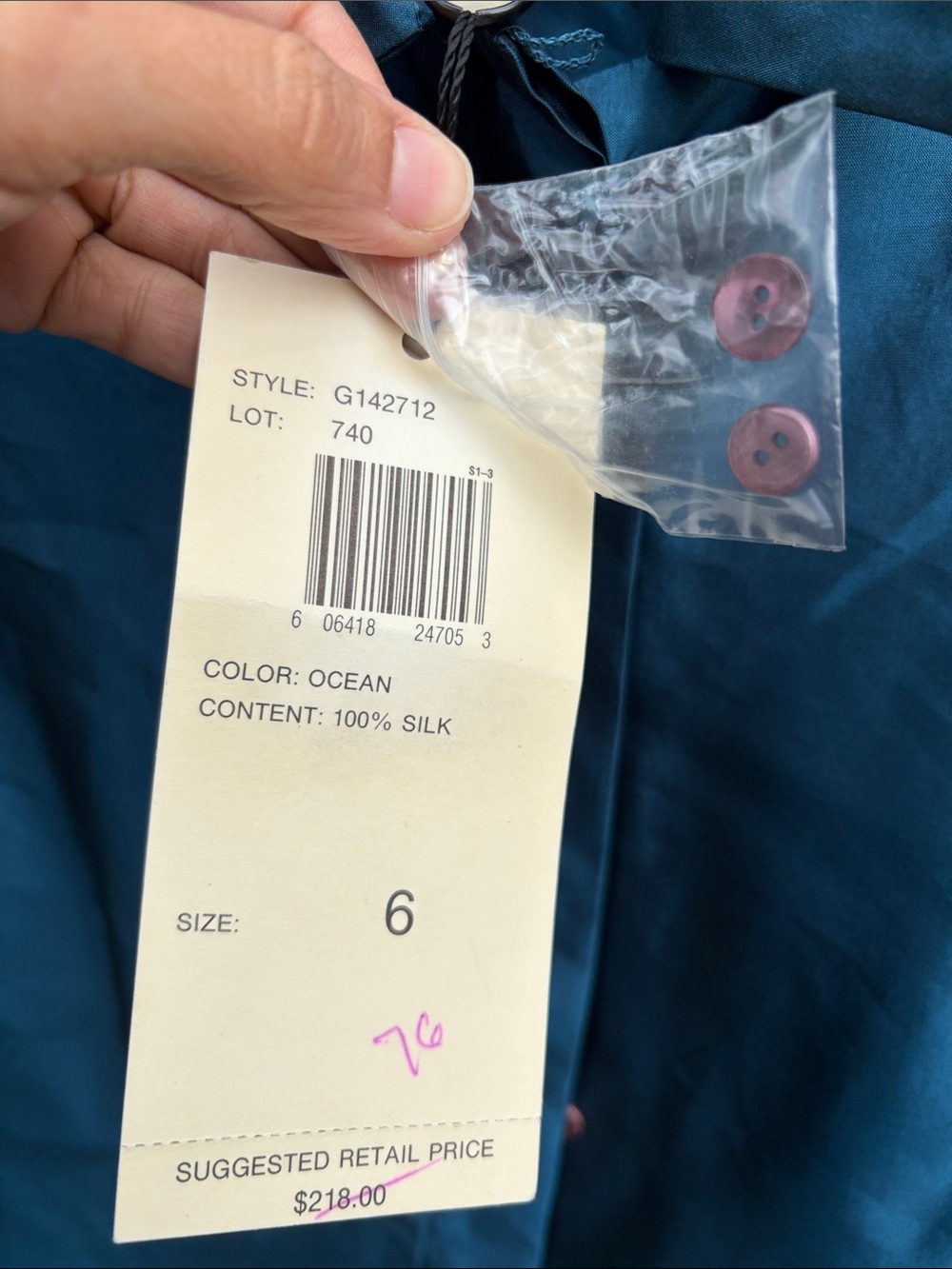Oscar de la Renta Teal silk Button-Front Blouse NWT Ocean Blue 6 - Picture 6 of 14